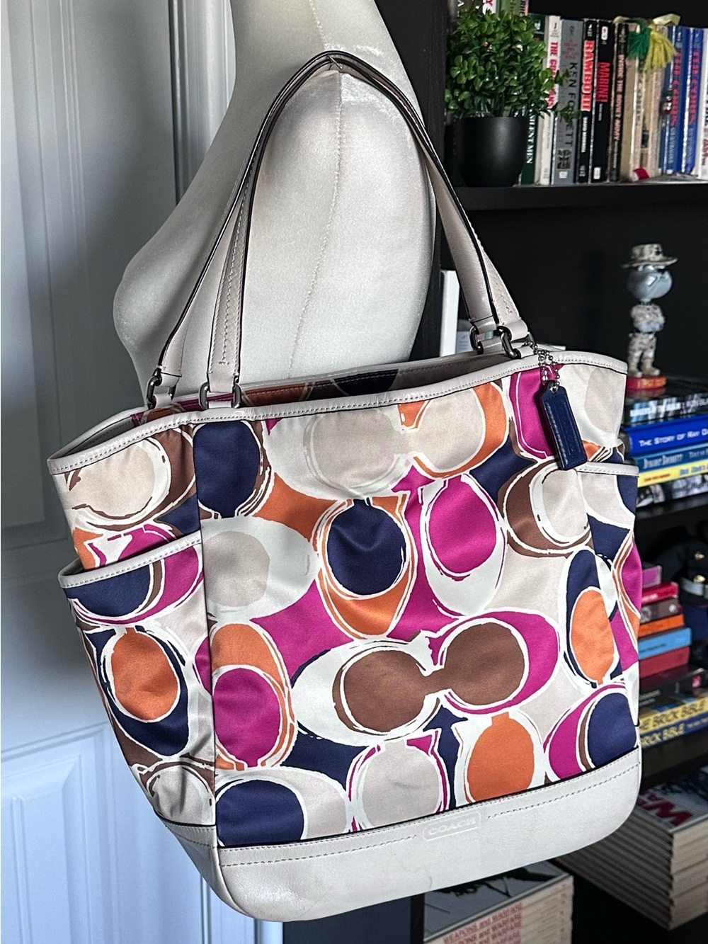 Vintage Coach Multicolor Op Art Print Tote Shoulder Bag